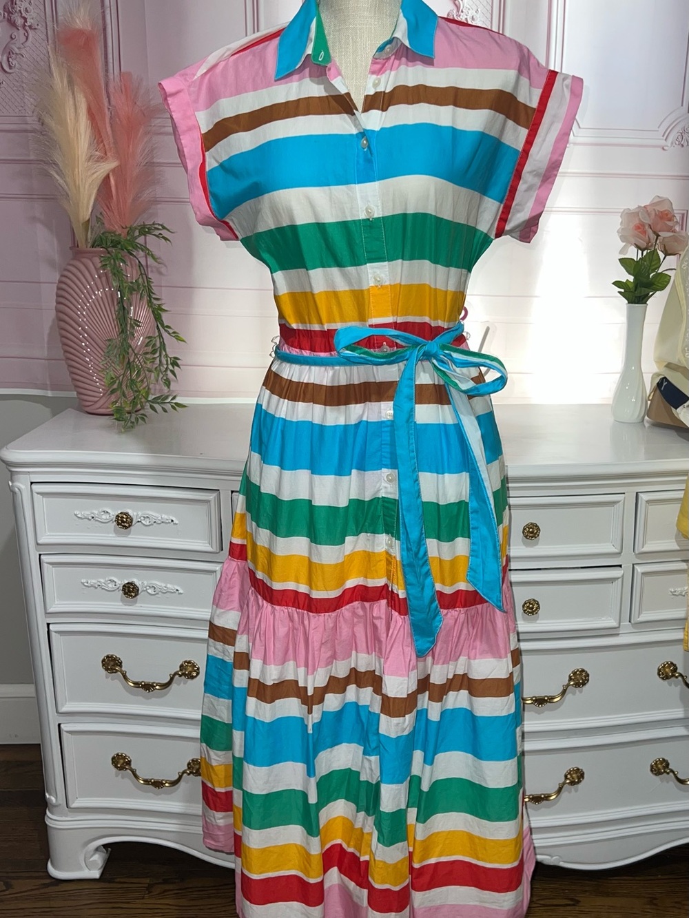 J. Crew Cotton Multicolor Striped Button-Front Midi Dress with flaw - Picture 3 of 8